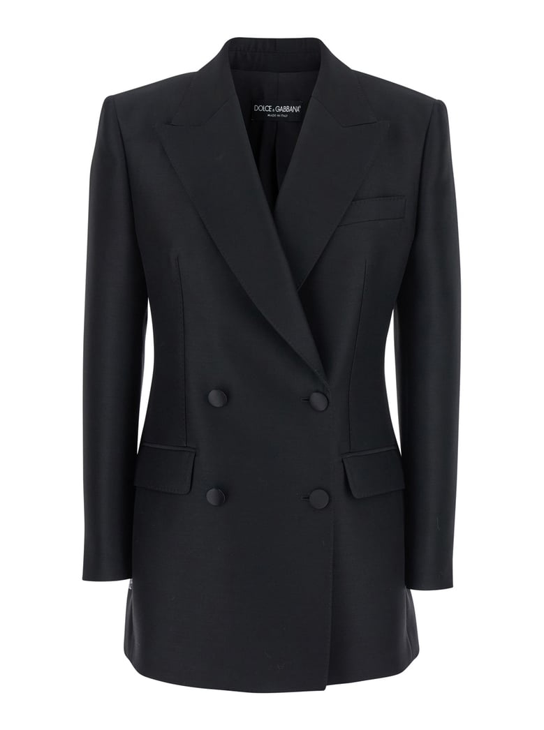 black double-breasted wool and silk jacket by Selfnex