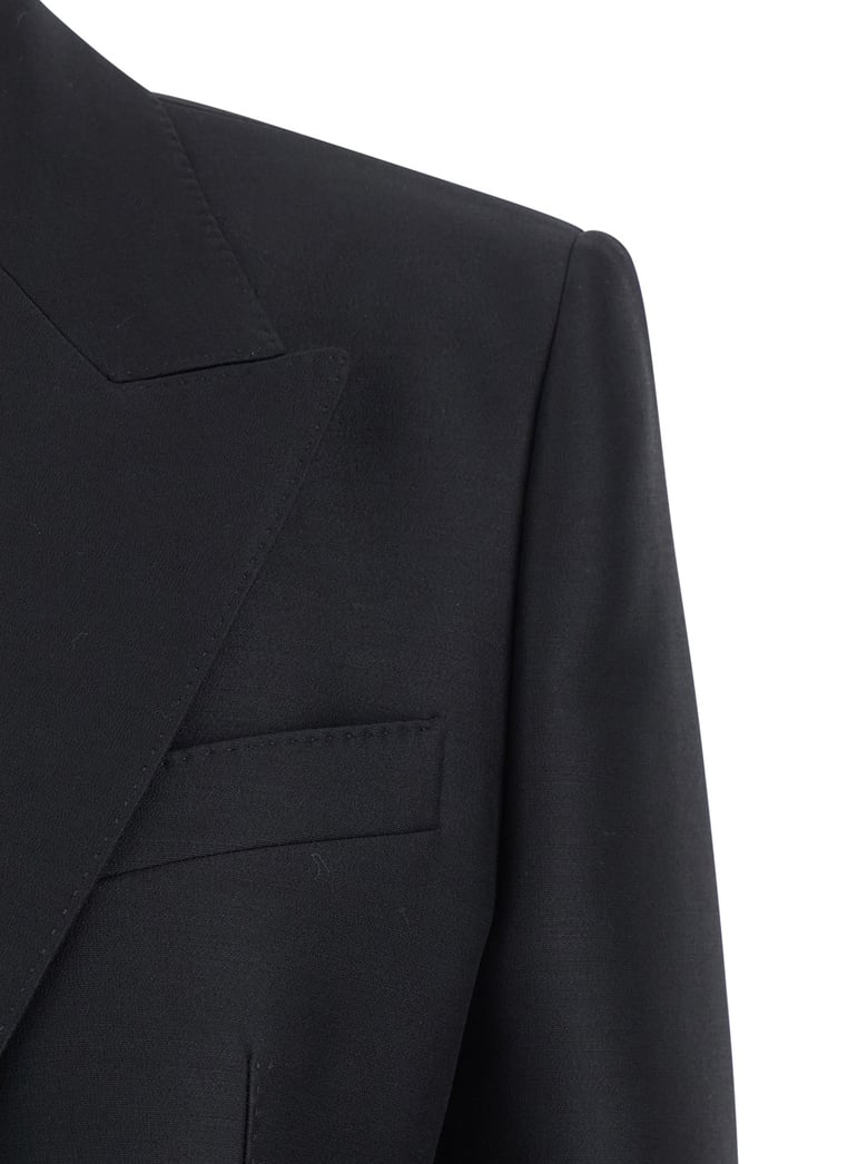 black double-breasted wool and silk jacket by Selfnex