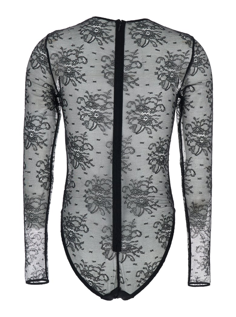 black bodysuit with floral embroidery by Selfnex