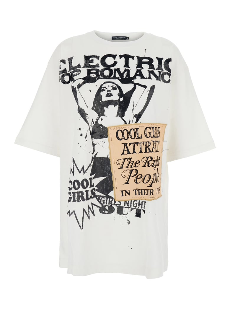 white cotton crew neck t-shirt with print by Selfnex