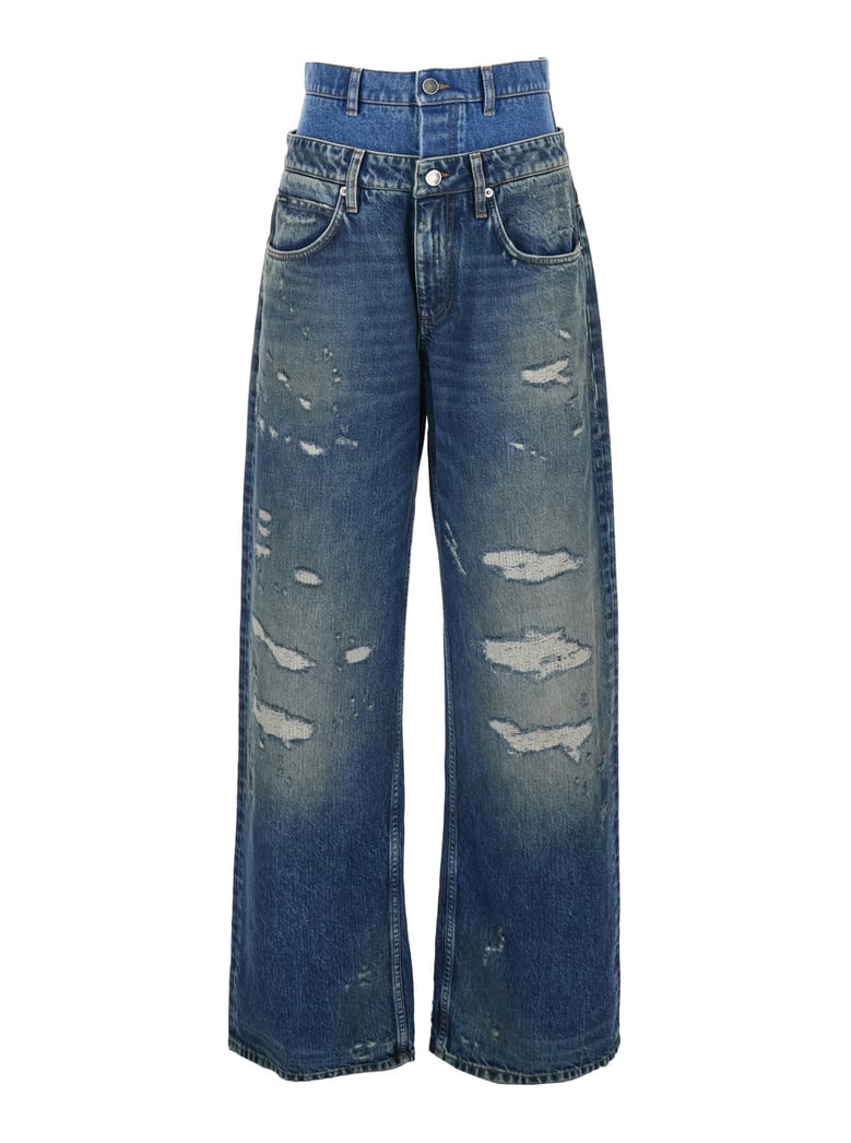 blue layered design distressed jeans by Selfnex