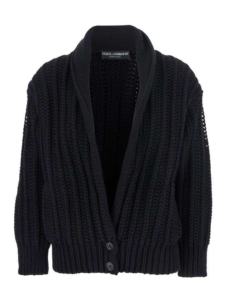 black wide neckline virgin wool cardigan by Selfnex