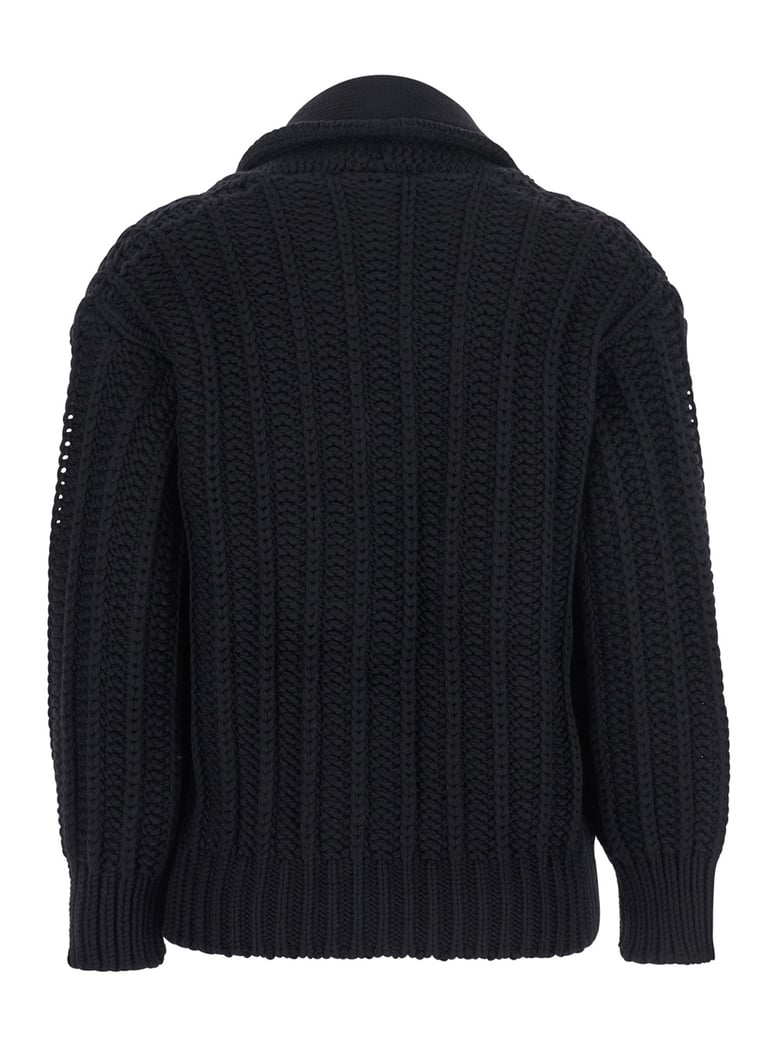 black wide neckline virgin wool cardigan by Selfnex