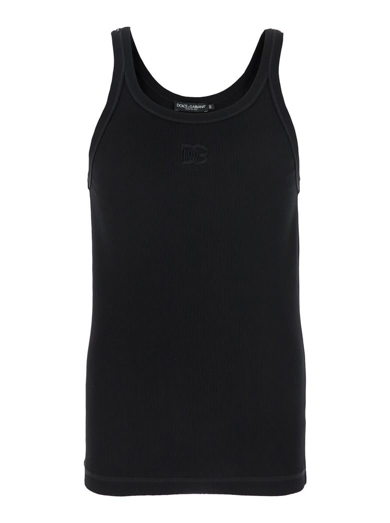 black sleeveless top with logo embroidery by Selfnex