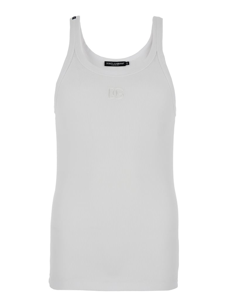 white sleeveless top with logo embroidery by Selfnex