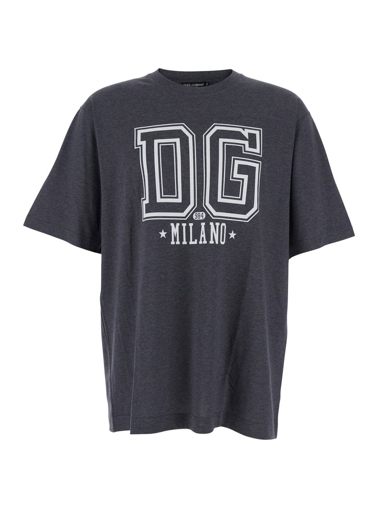 grey crewneck t-shirt with logo print by Selfnex