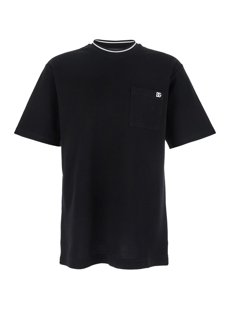 black crewneck t-shirt with logo embroidery by Selfnex
