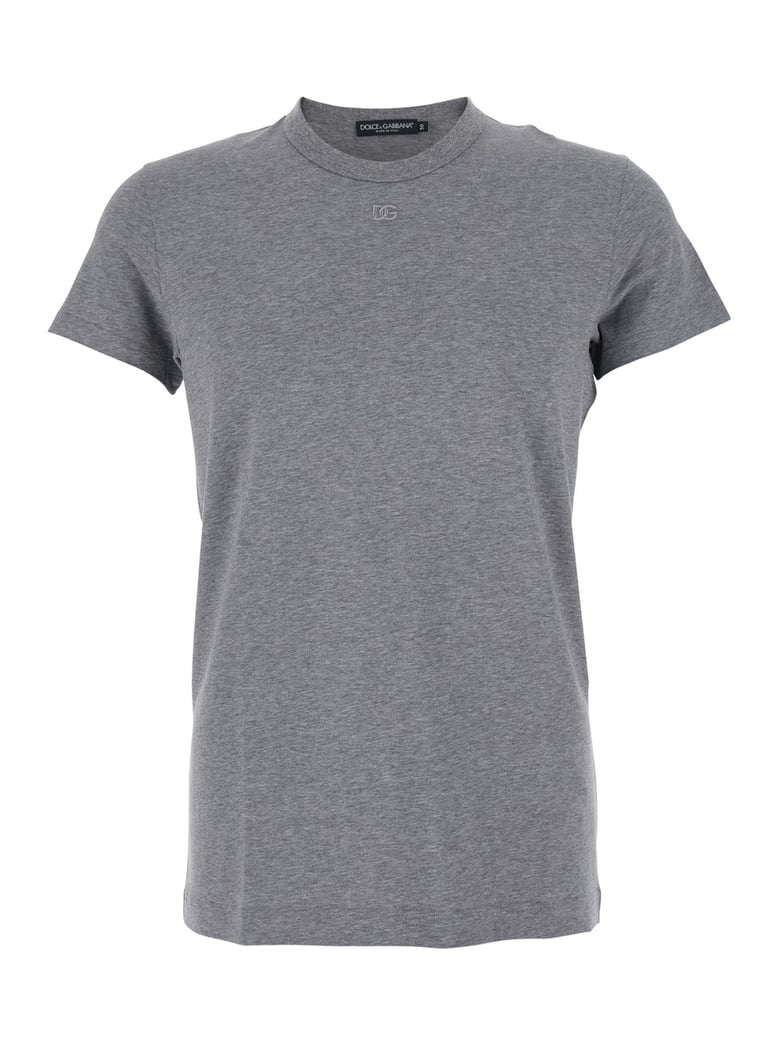 grey crewneck t-shirt with tonal logo by Selfnex