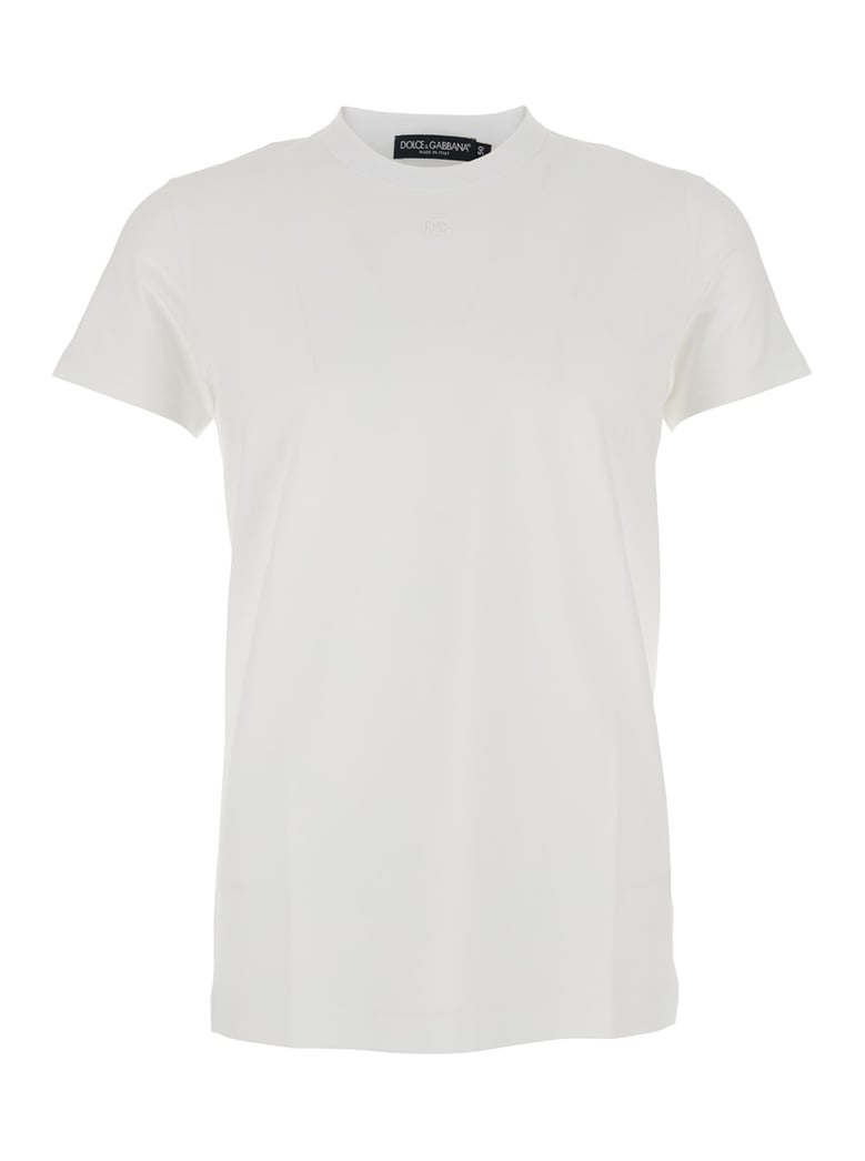 white crewneck t-shirt with logo embroidery by Selfnex