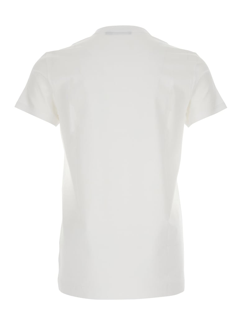 white crewneck t-shirt with logo embroidery by Selfnex
