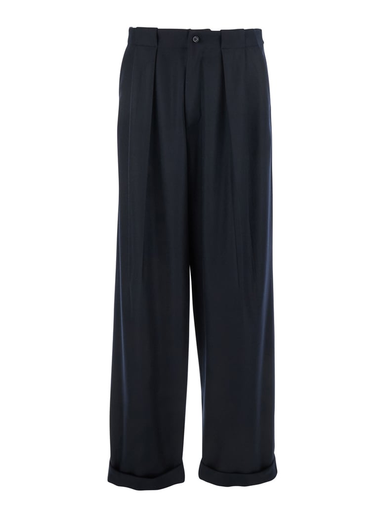 black wool pants with belt loops by Selfnex