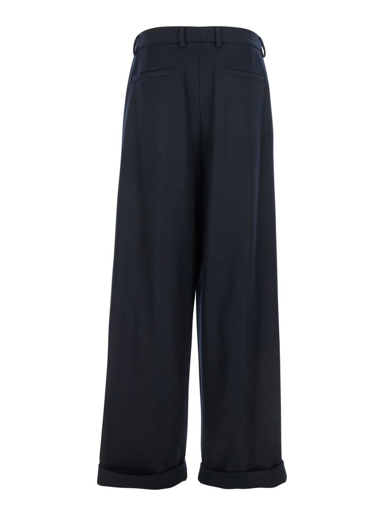 black wool pants with belt loops by Selfnex