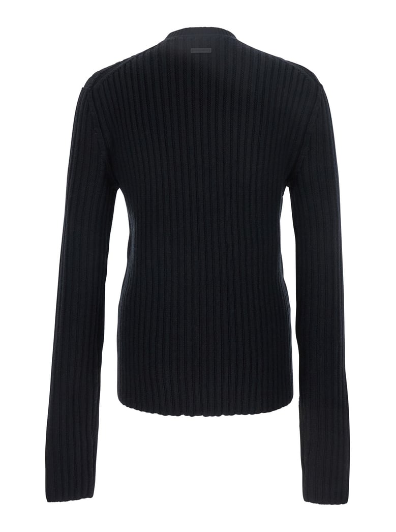 black ribbed knit crewneck sweater with logo patch by Selfnex