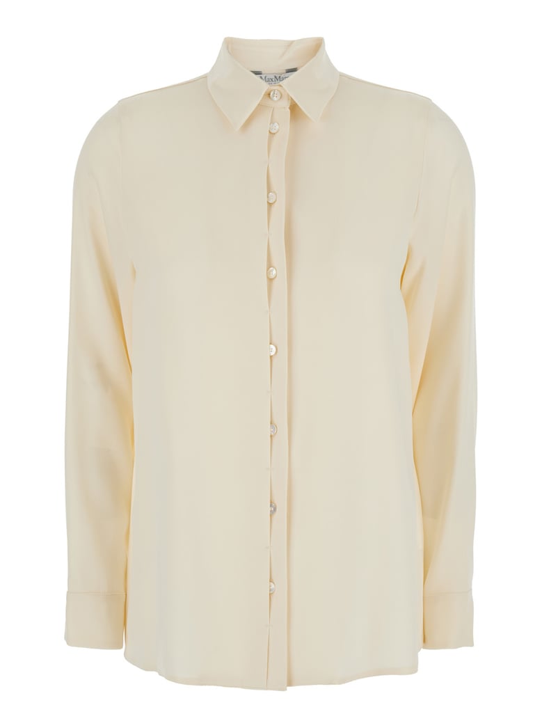white silk stretch shirt with classic collar by Selfnex