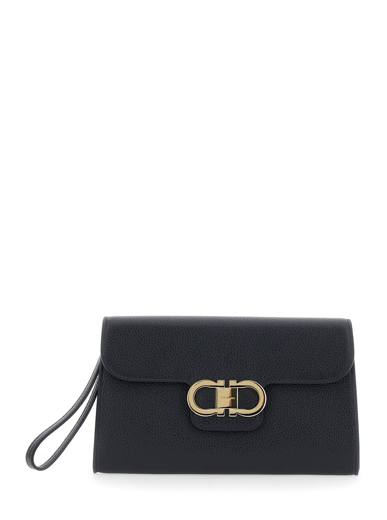 clutch bag black grained leather by Selfnex