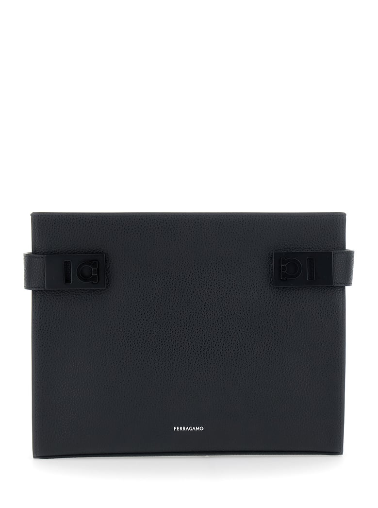 clutch in black leather by Selfnex