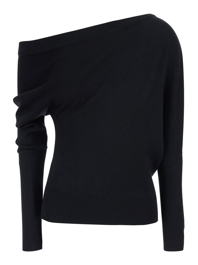 sweater off-shoulder black wool-silk by Selfnex