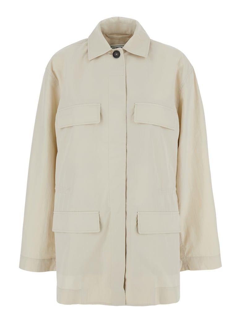collared drawstring jacket white organic cotton by Selfnex