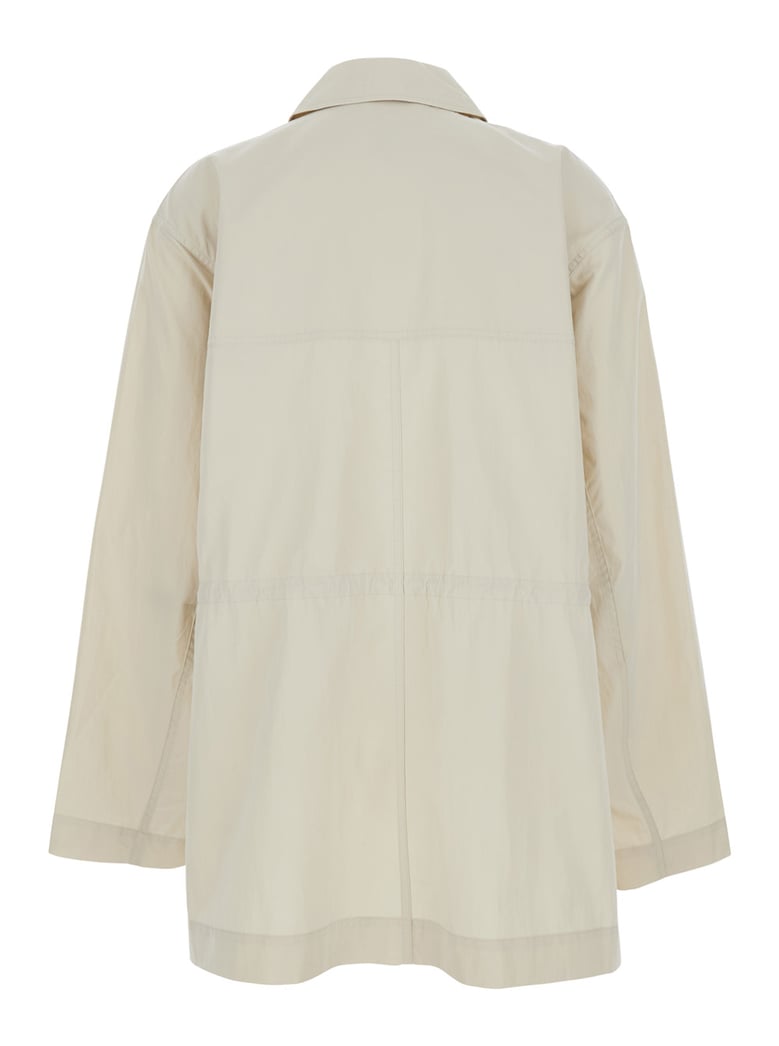 collared drawstring jacket white organic cotton by Selfnex