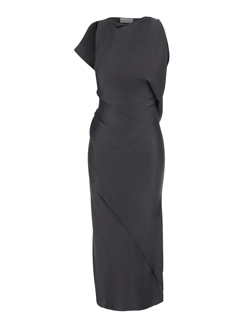 long sleeveless dress in brown by Selfnex