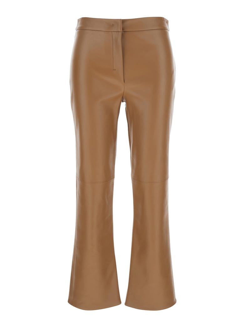 brown flared ecoleather pants by Selfnex