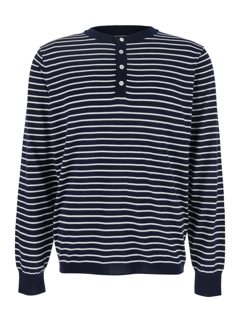blue crewneck t-shirt with striped motif by Selfnex