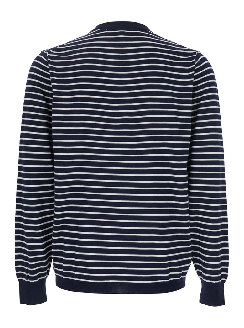 blue crewneck t-shirt with striped motif by Selfnex