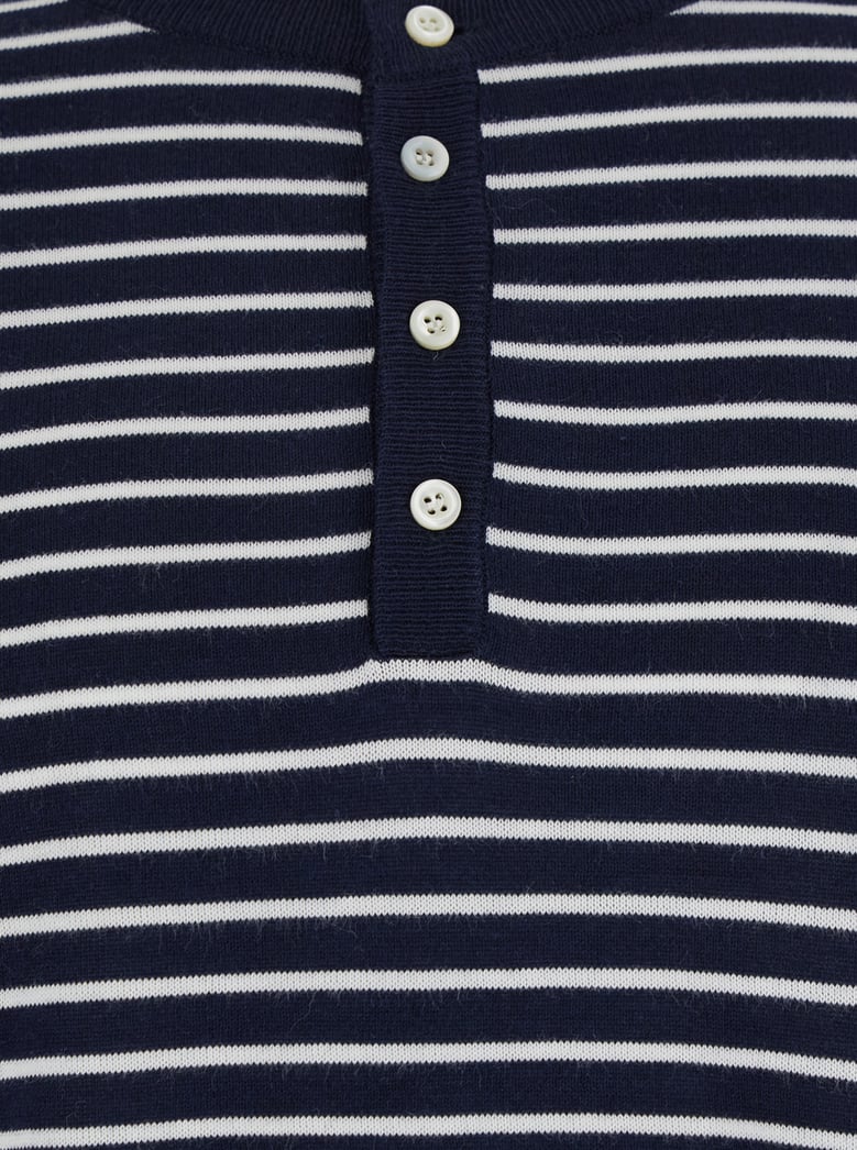 blue crewneck t-shirt with striped motif by Selfnex
