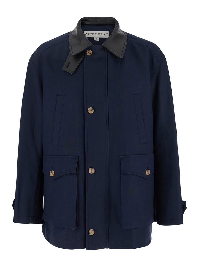 blue jacket with leather collar by Selfnex