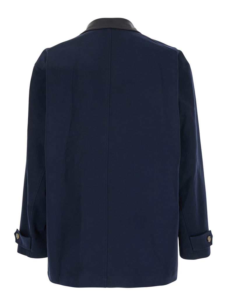 blue jacket with leather collar by Selfnex