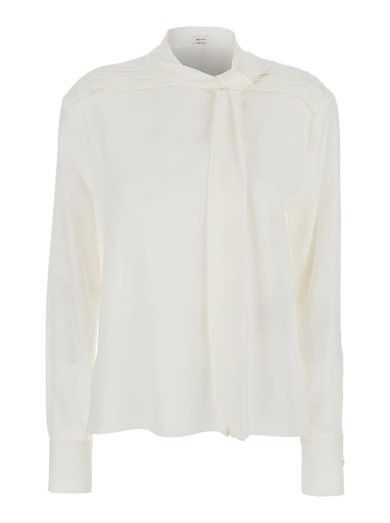 white silk blouse with scarf detail by Selfnex