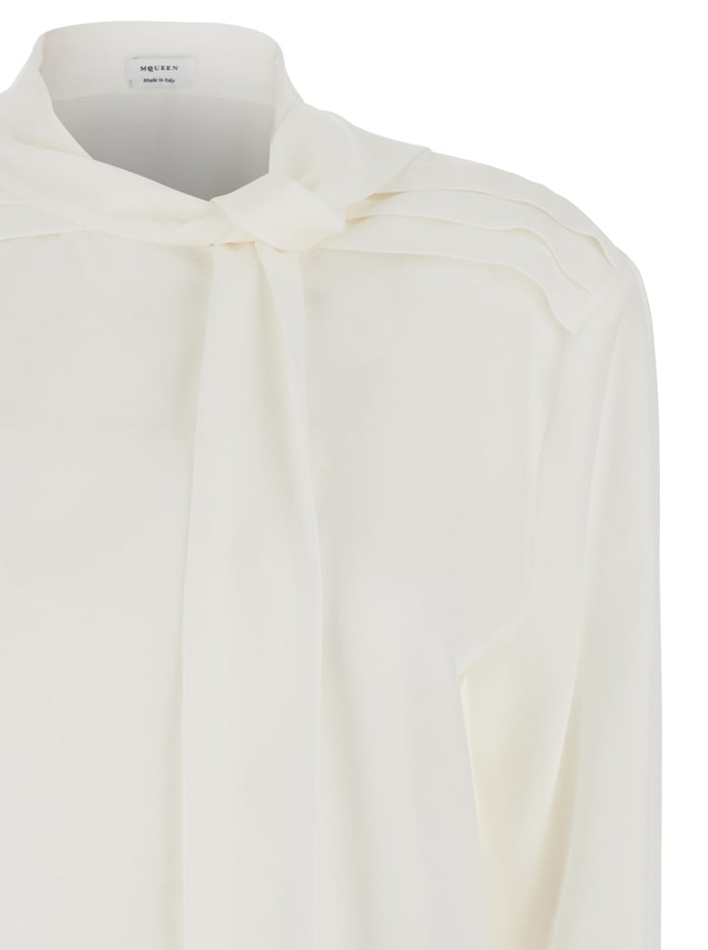 white silk blouse with scarf detail by Selfnex