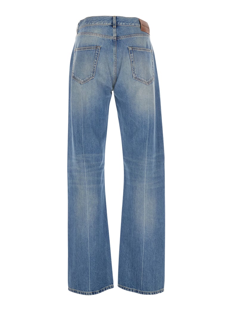 blue high waisted jeans with logo details by Selfnex