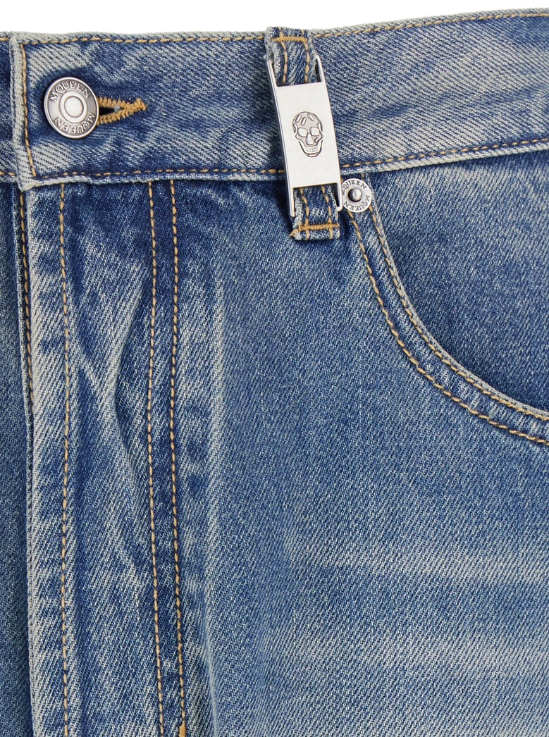blue high waisted jeans with logo details by Selfnex