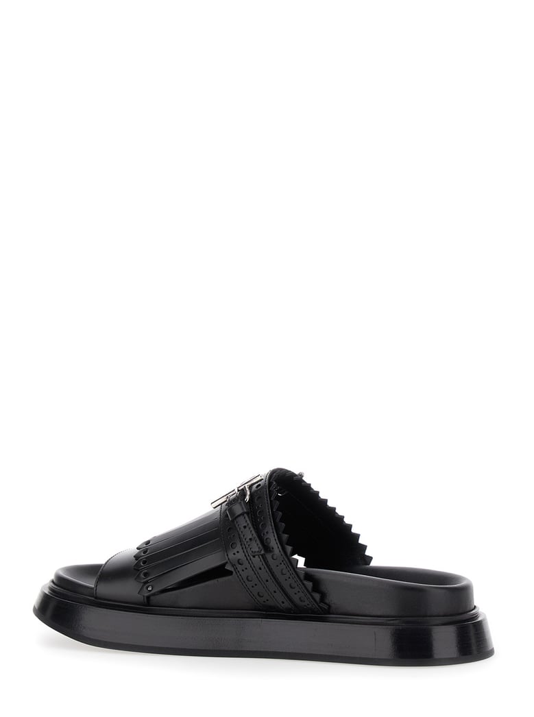 black sandals with decorative t-buckle strap by Selfnex