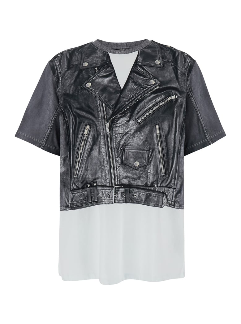 black and white layered design crewneck t-shirt by Selfnex