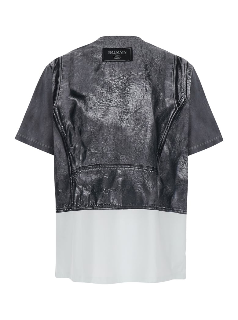 black and white layered design crewneck t-shirt by Selfnex