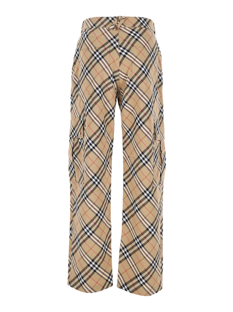 beige cargo pants with vintage check motif by Selfnex