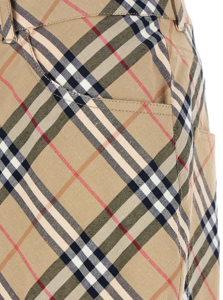 beige cargo pants with vintage check motif by Selfnex