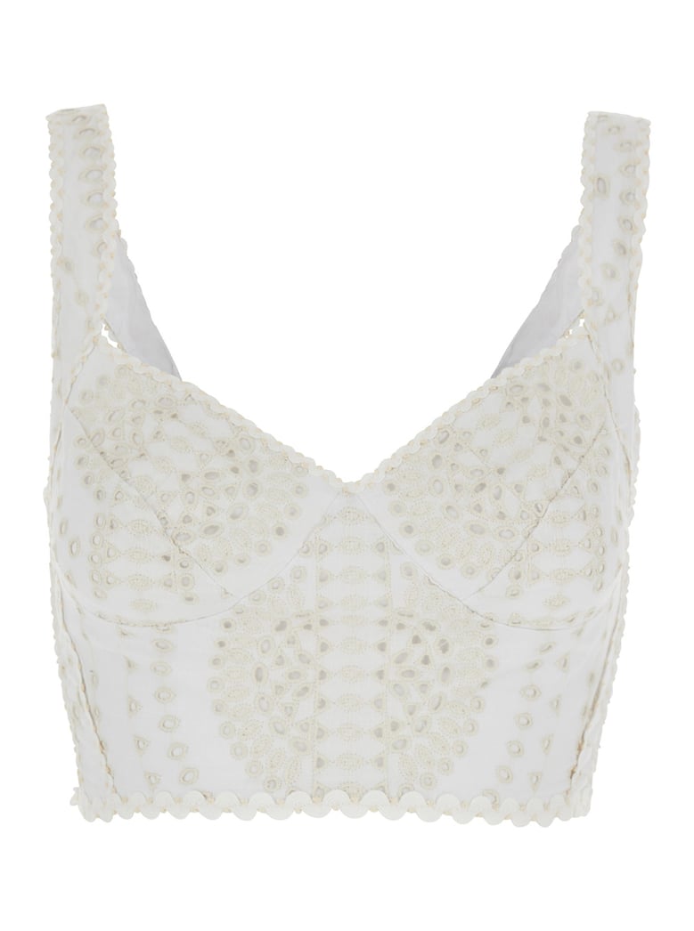 white top with v-neck and perforated design by Selfnex