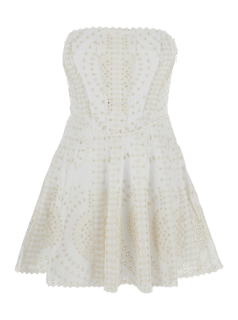 white dress with flounce skirt and embroidery by Selfnex