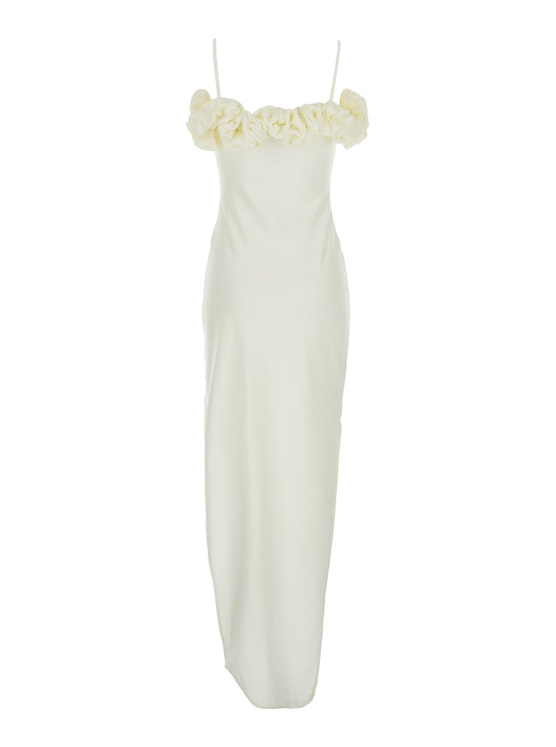 white sleeveless long dress with asymmetric hem by Selfnex