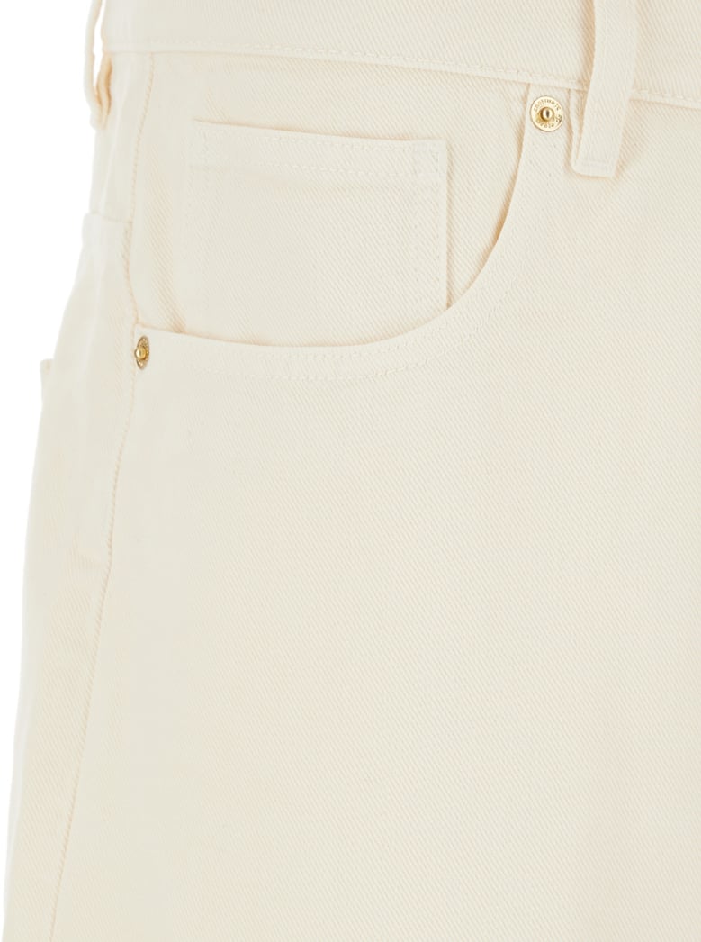 white wide leg shorts with logo patch by Selfnex