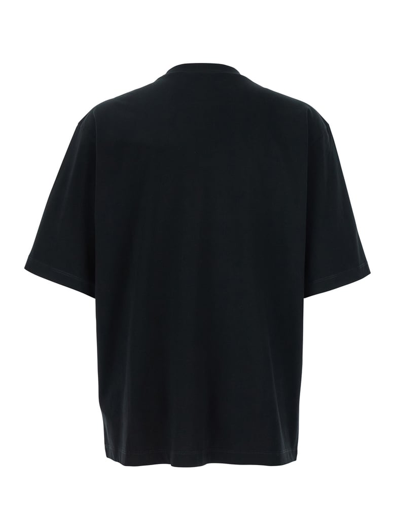 black crewneck t-shirt with front print by Selfnex