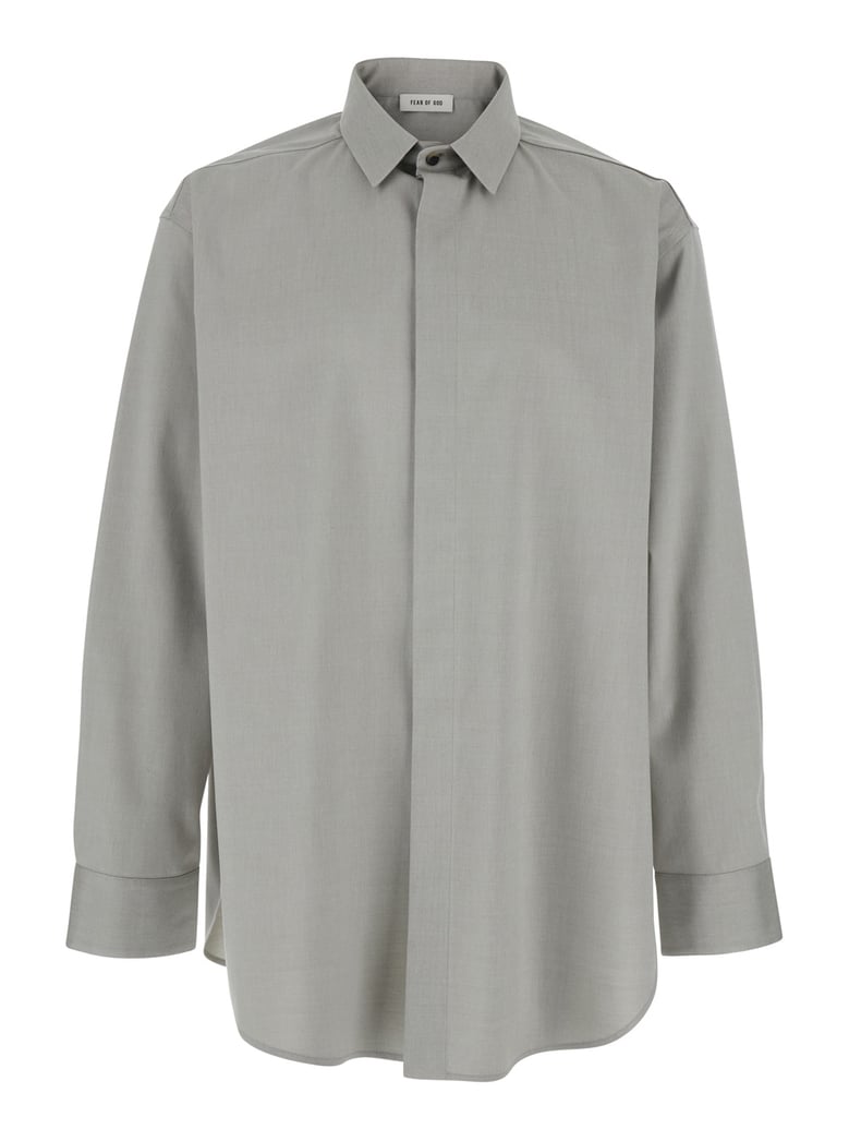 grey shirt with classic collar and logo patch by Selfnex