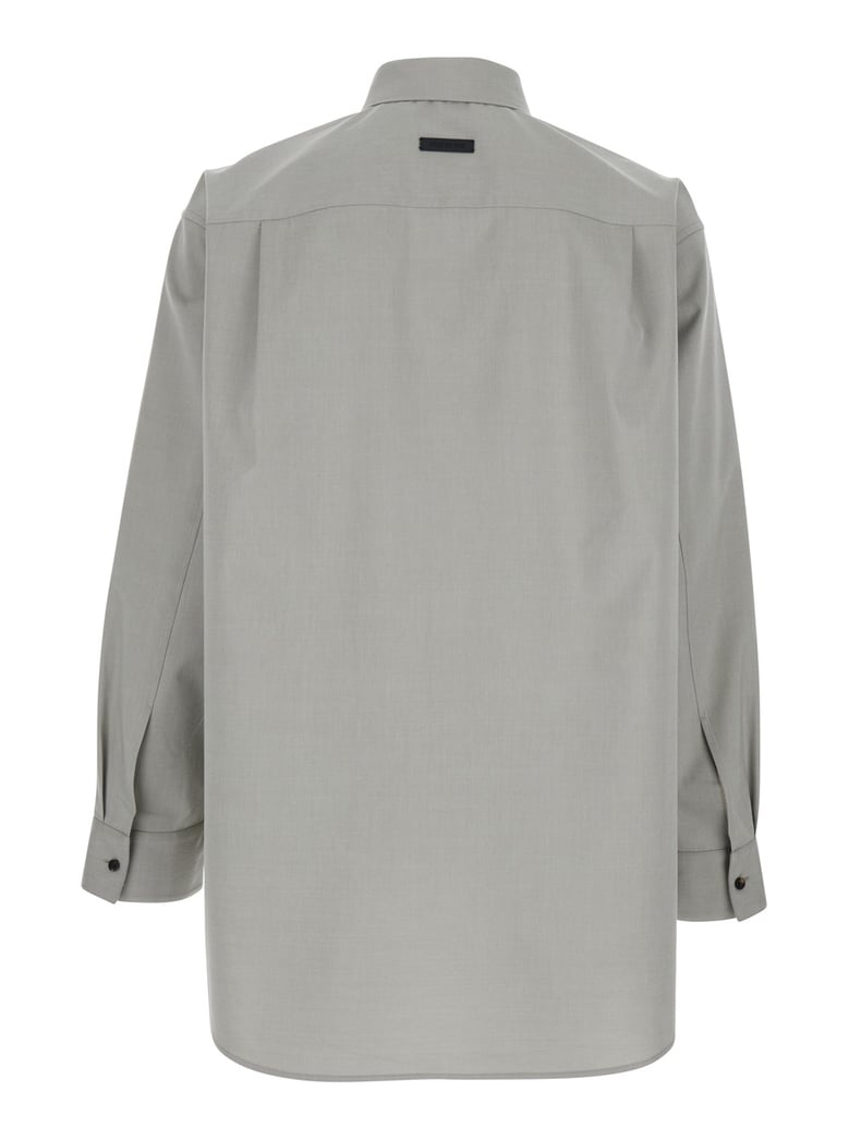 grey shirt with classic collar and logo patch by Selfnex