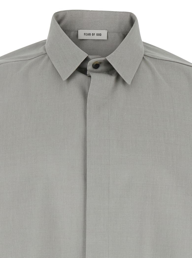 grey shirt with classic collar and logo patch by Selfnex
