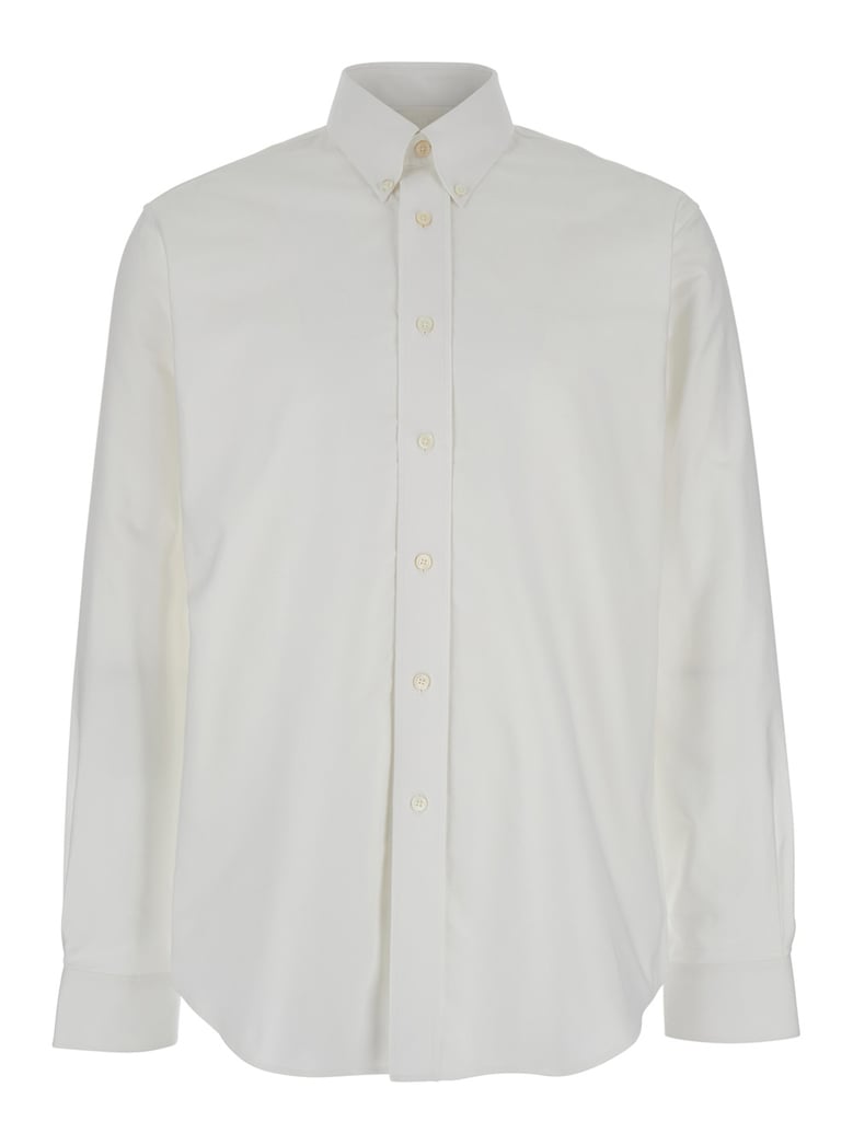 white cotton shirt with embroidered logo by Selfnex