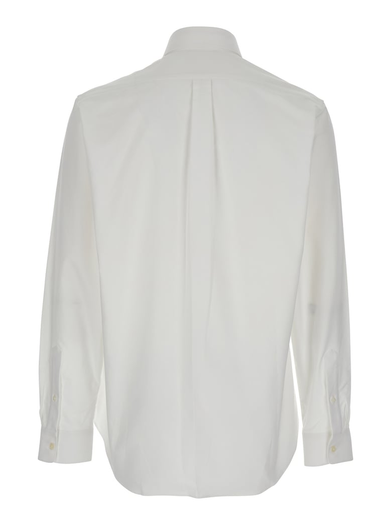 white cotton shirt with embroidered logo by Selfnex