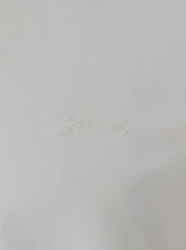 white cotton shirt with embroidered logo by Selfnex